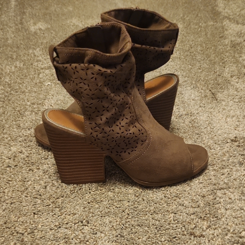 Sugar Brown Suede 2in Heeled Boots with Perforated Design